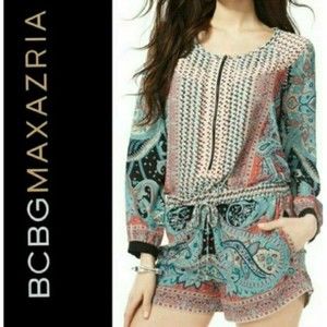 NWOT ROMPER SCARF PRINT BUTTON TAB LONG SLEEVE SIZE MEDIUM WOMENS MEDIUM